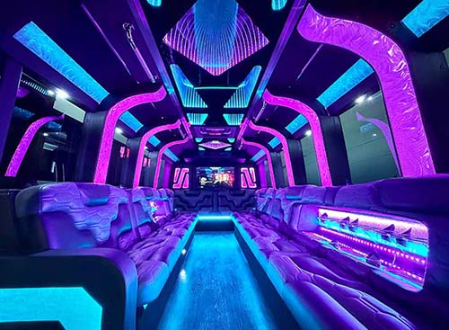 luxury amenities in a limo bus